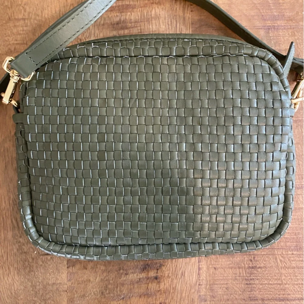 Quince Olive Green Leather Woven Crossbody Bag - Picture 5 of 6